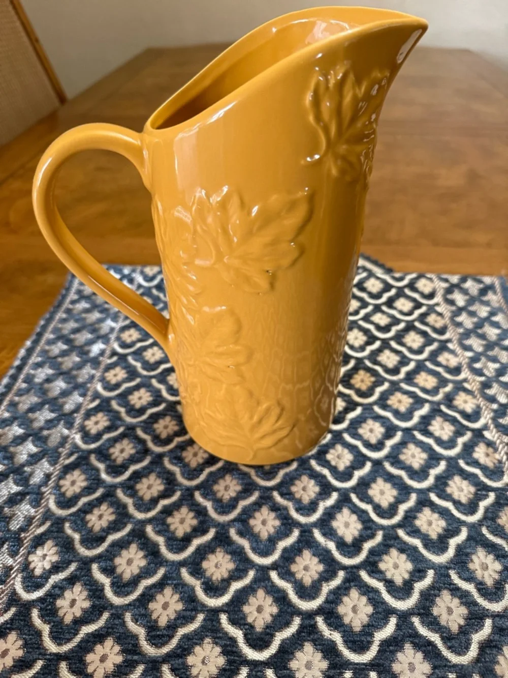 Home Interiors Mustard Yellow Embossed Ceramic Pitcher - Picture 1 of 7